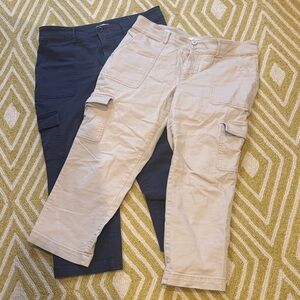LOFT Dark Blue and Light Beige Cropped Cargo Pants